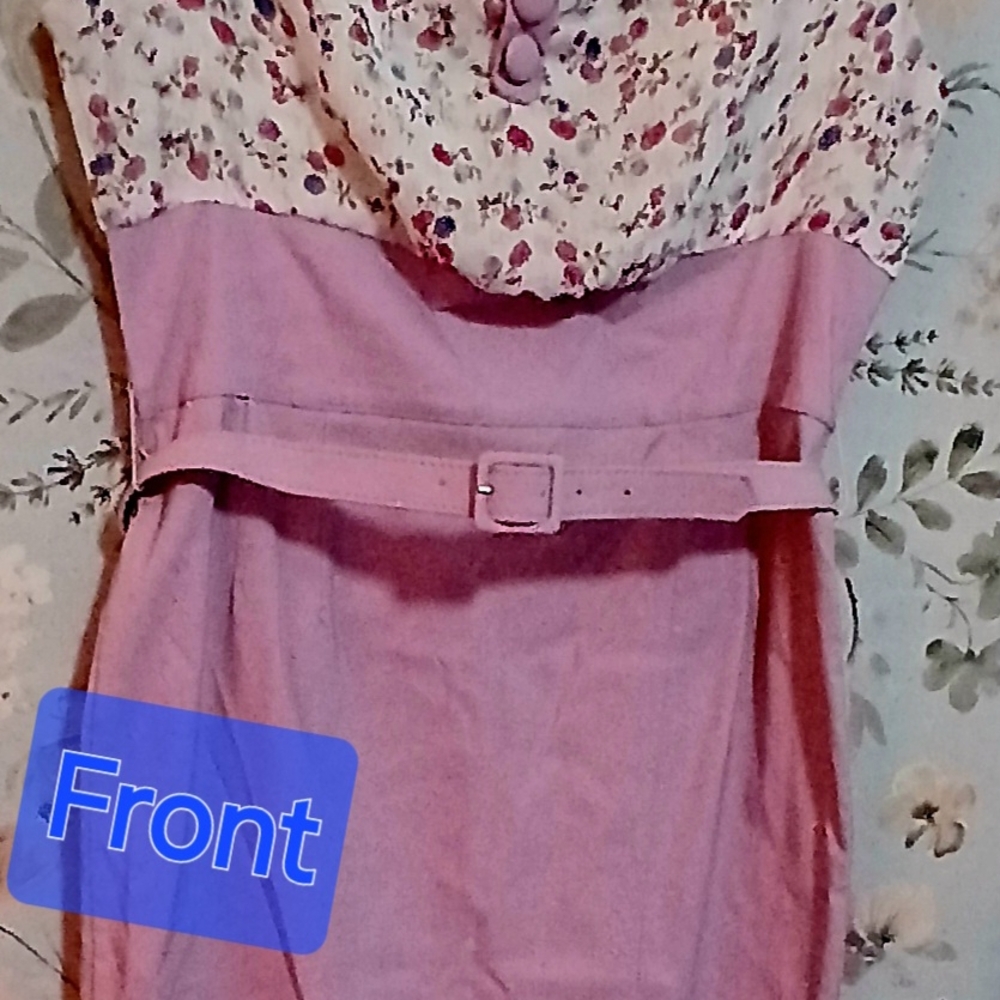 Floral and Pink Dress with Belt